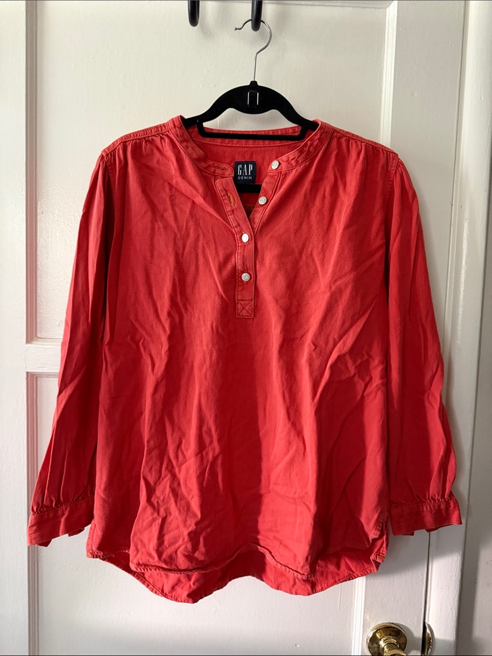 GAP Women's Coral-Red Henley Button Placket Tunic 100% Cotton